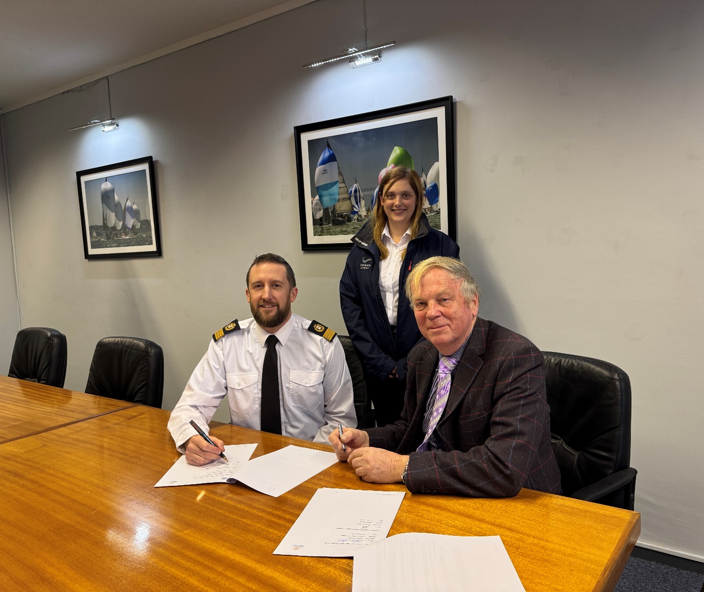 Capt. Jon Kidd, Harbour Master, Jennie Smith, Deputy Harbour Master, Nigel Hope RD*MNM FNI RNR 