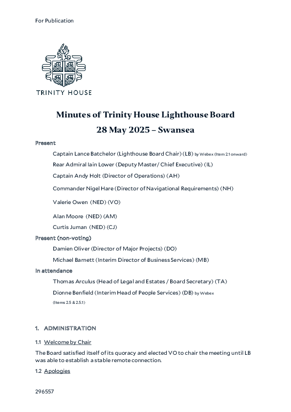 Minutes of Lighthouse Board 28 May 2025