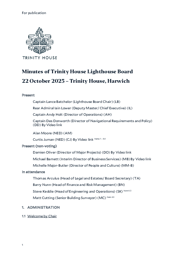 Minutes of Lighthouse Board 22 October 2025