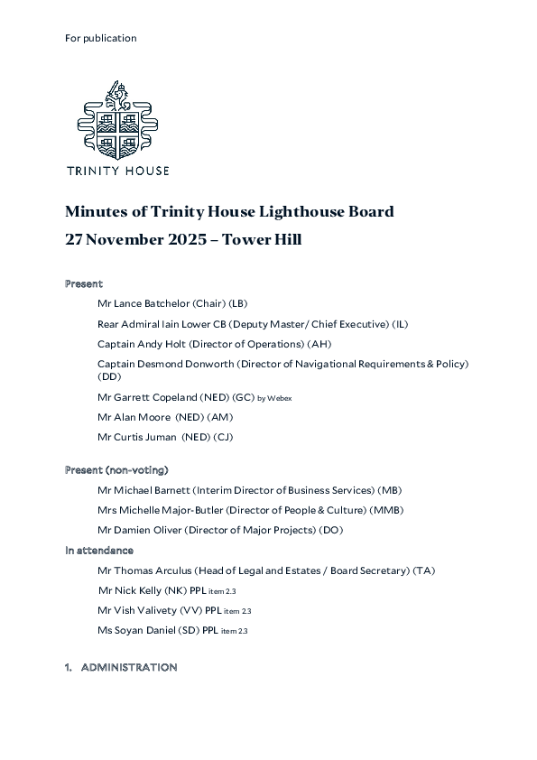 Minutes of Lighthouse Board 27 November 2025