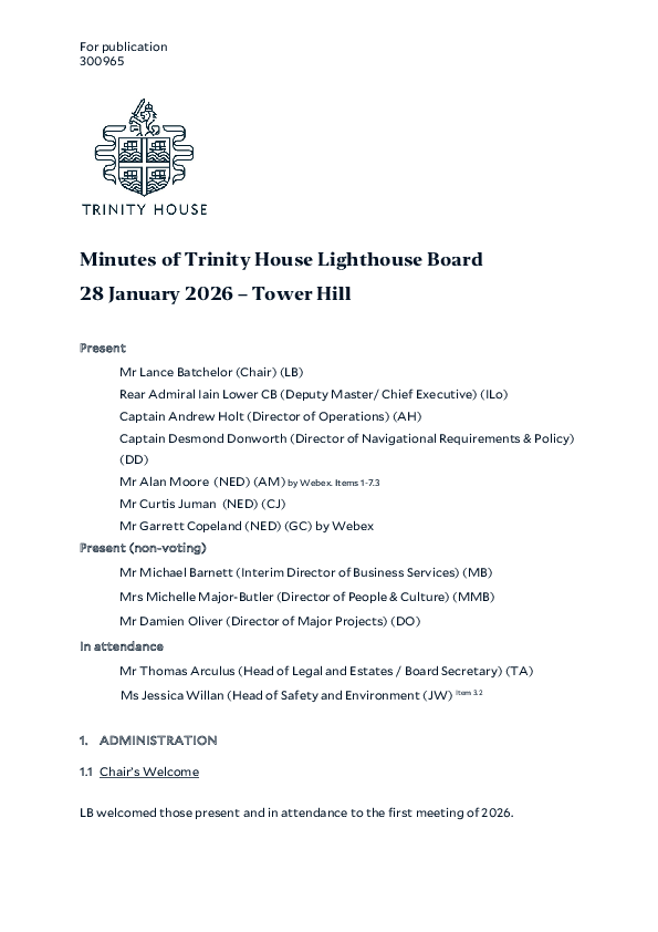 Minutes of Lighthouse Board 28 January 2026